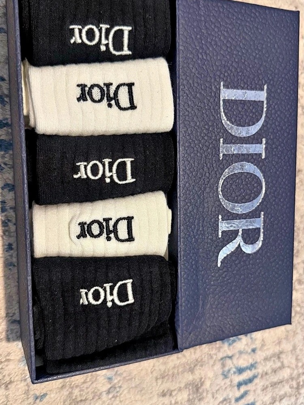 Dior 5-Pair Socks in Black & Cream NWT